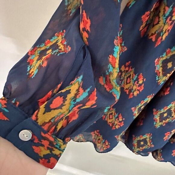 Lulu's Honey Punch That's a Wrap Dress Womens Small Blue Gold Print Tulip Skirt - Picture 8 of 11